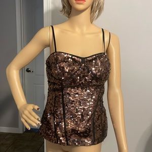 Cache Luxe Y2K Copper Corset Style Chic Blouse Medium